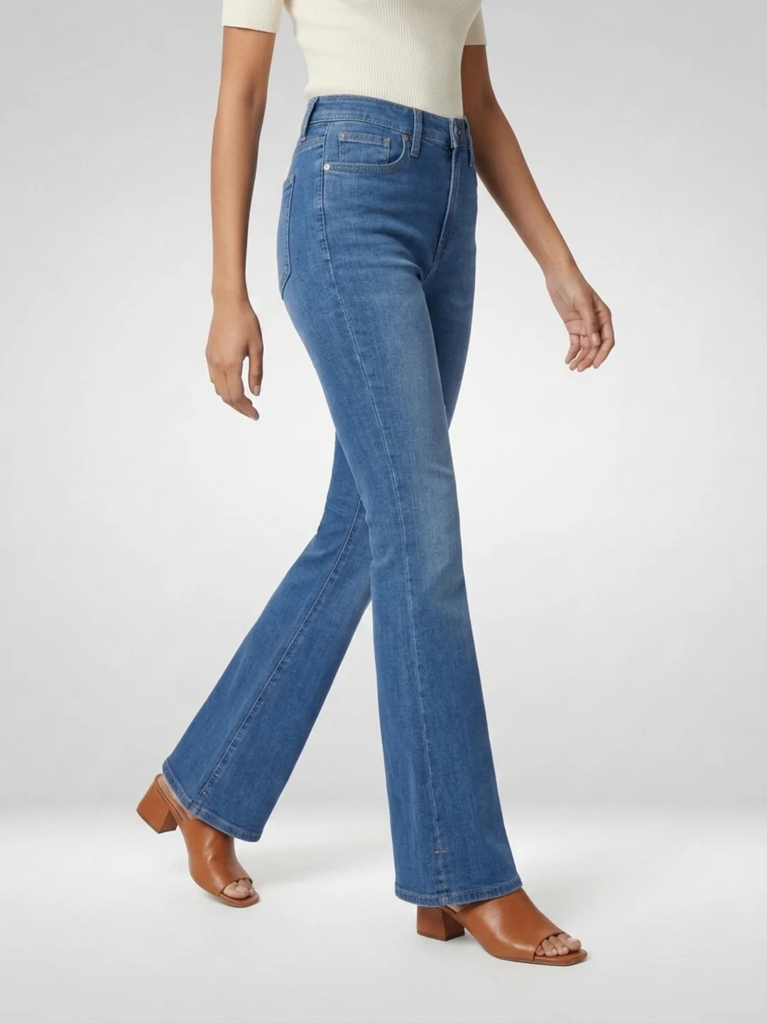 Women Flare Fit Jeans Flare Leg Mid Blue Mid Rise - Image 3