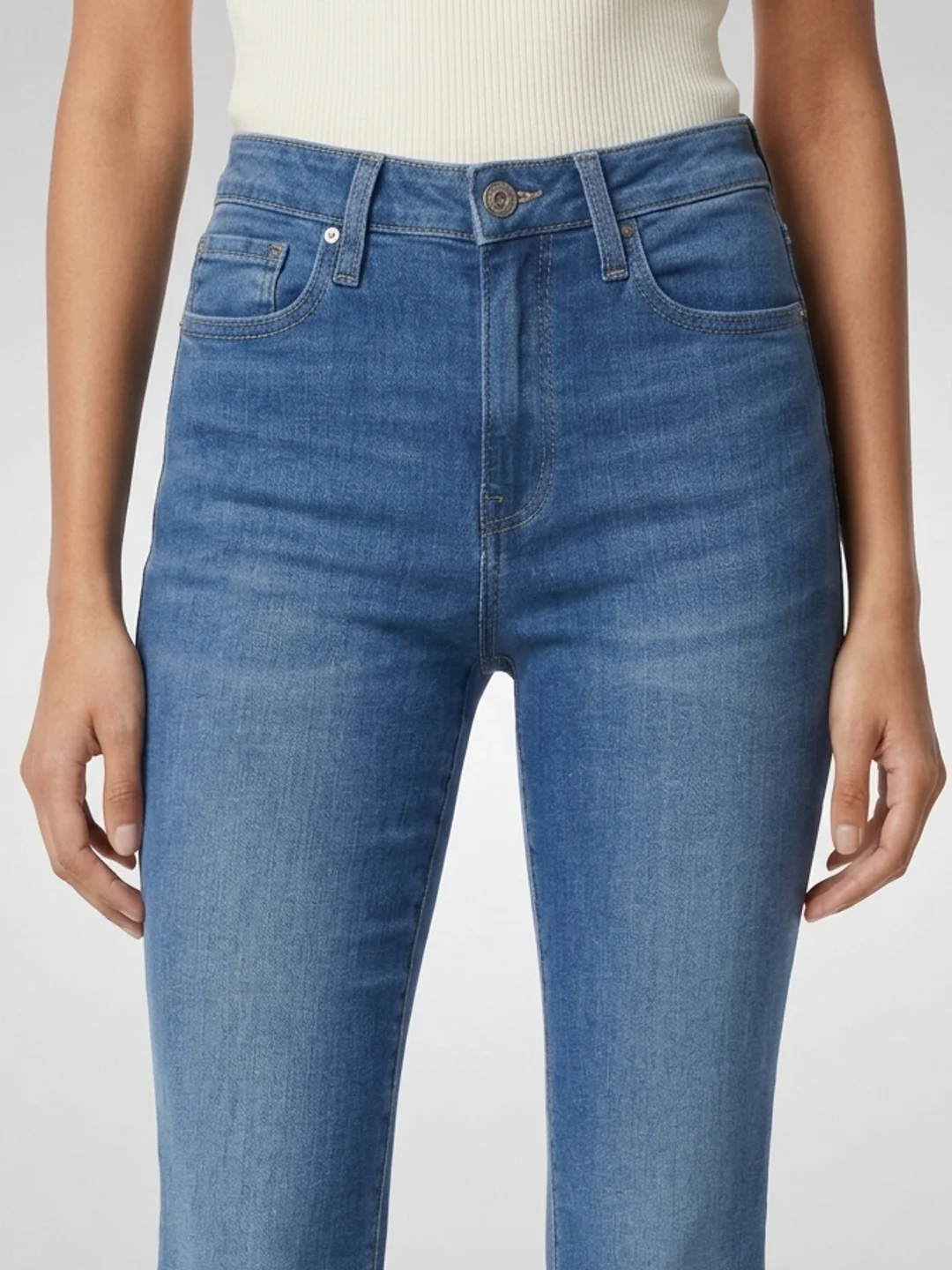 Women Flare Fit Jeans Flare Leg Mid Blue Mid Rise - Image 5