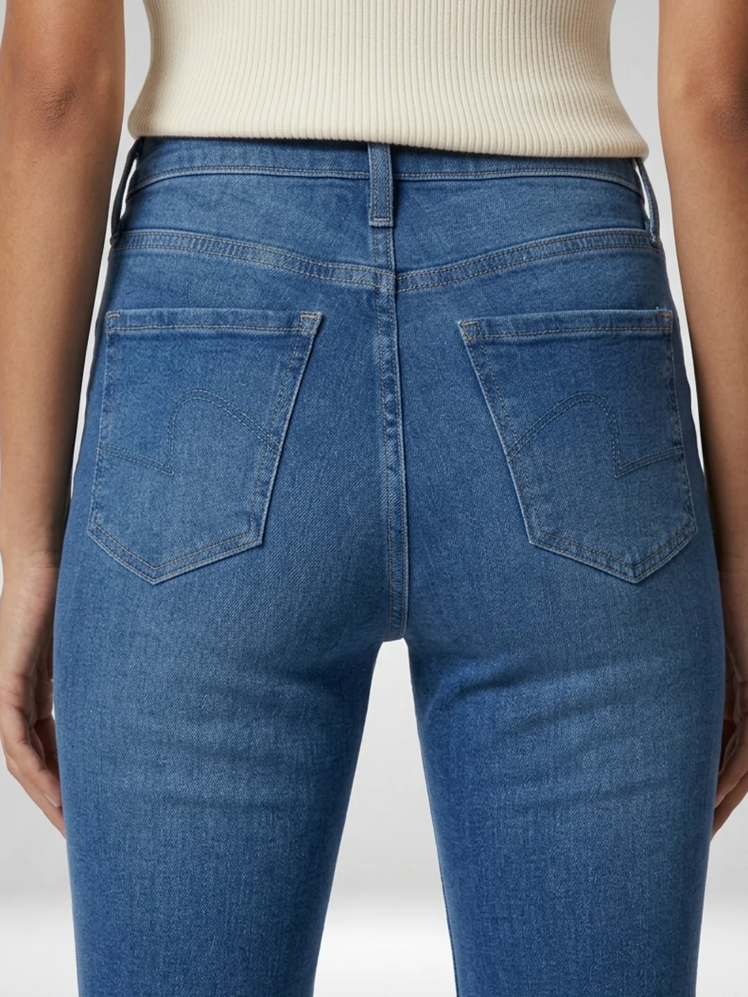 Women Flare Fit Jeans Flare Leg Mid Blue Mid Rise - Image 7