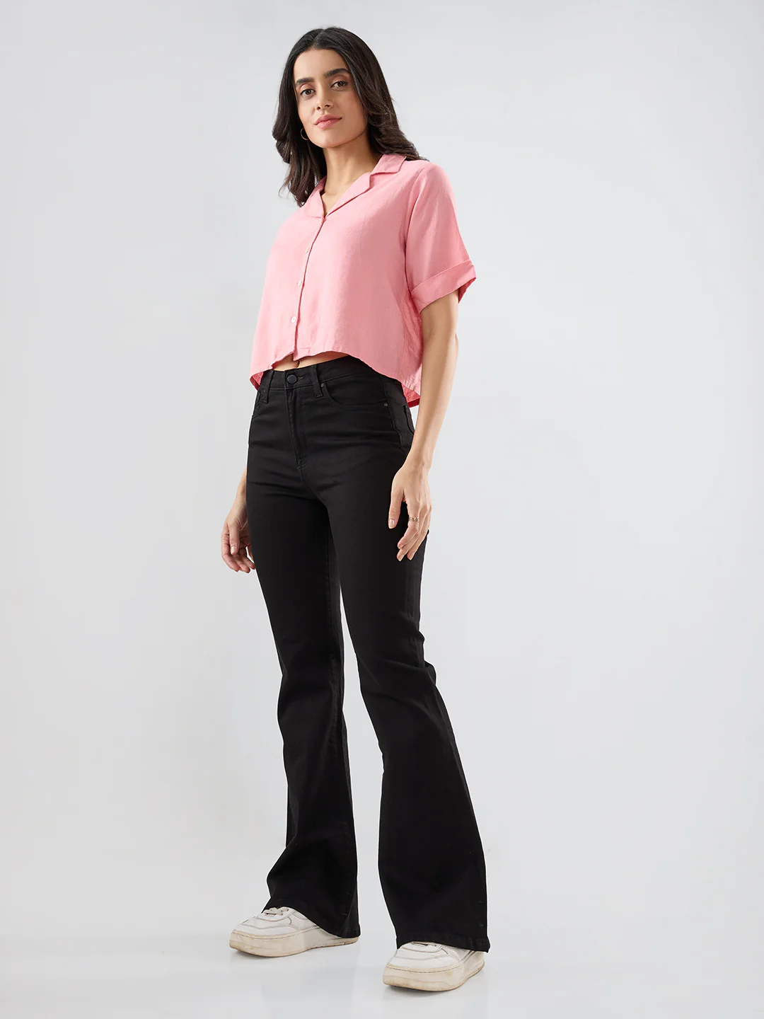 Women Flare Fit Jeans Flare Leg Jet Black Mid Rise