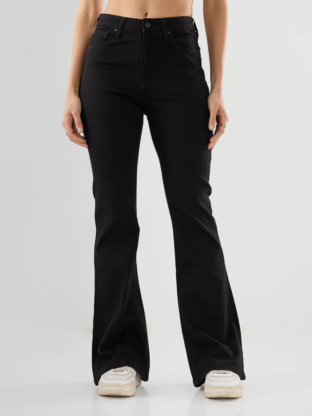 Women Flare Fit Jeans Flare Leg Jet Black Mid Rise - Image 2
