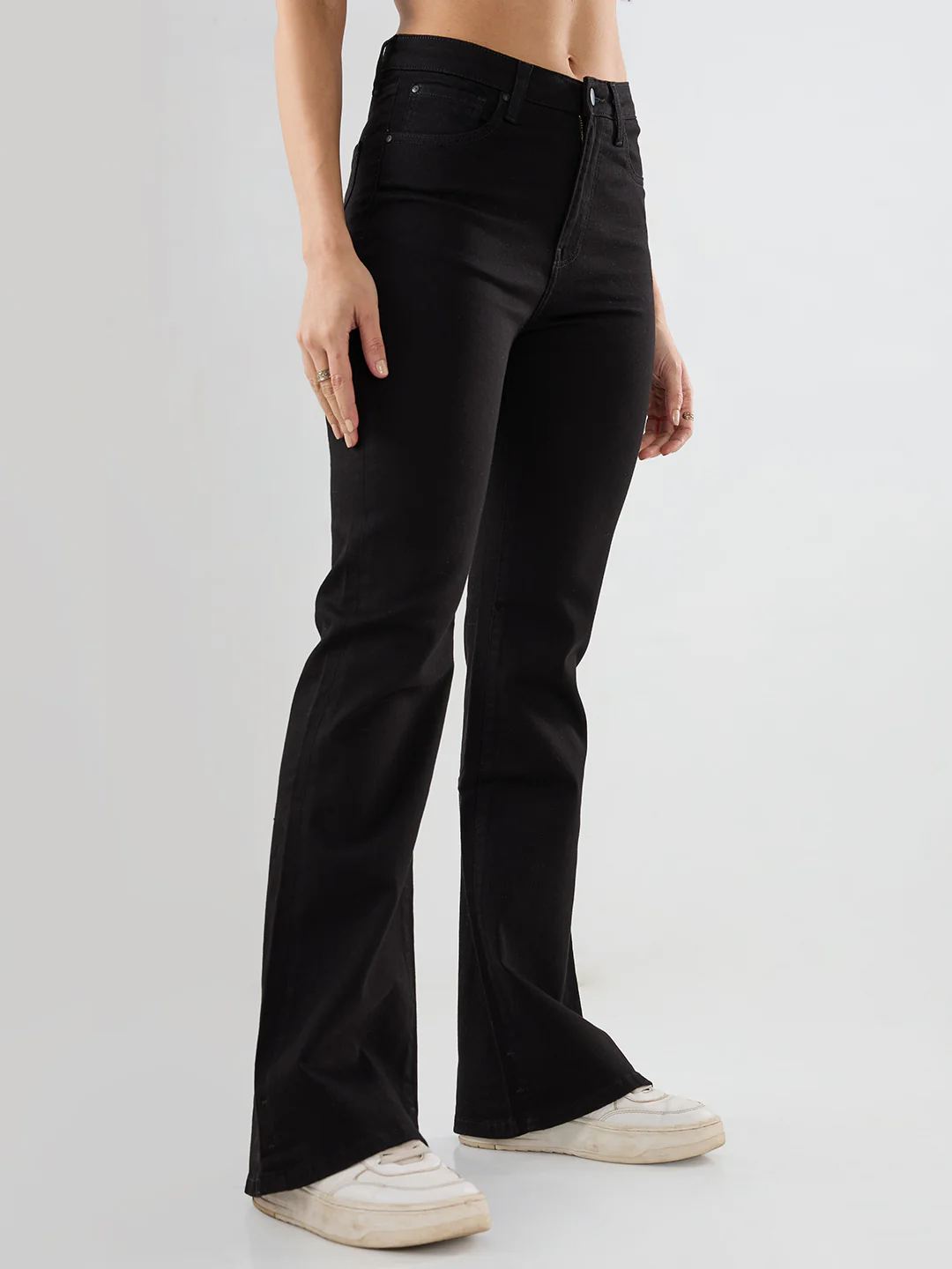 Women Flare Fit Jeans Flare Leg Jet Black Mid Rise - Image 3