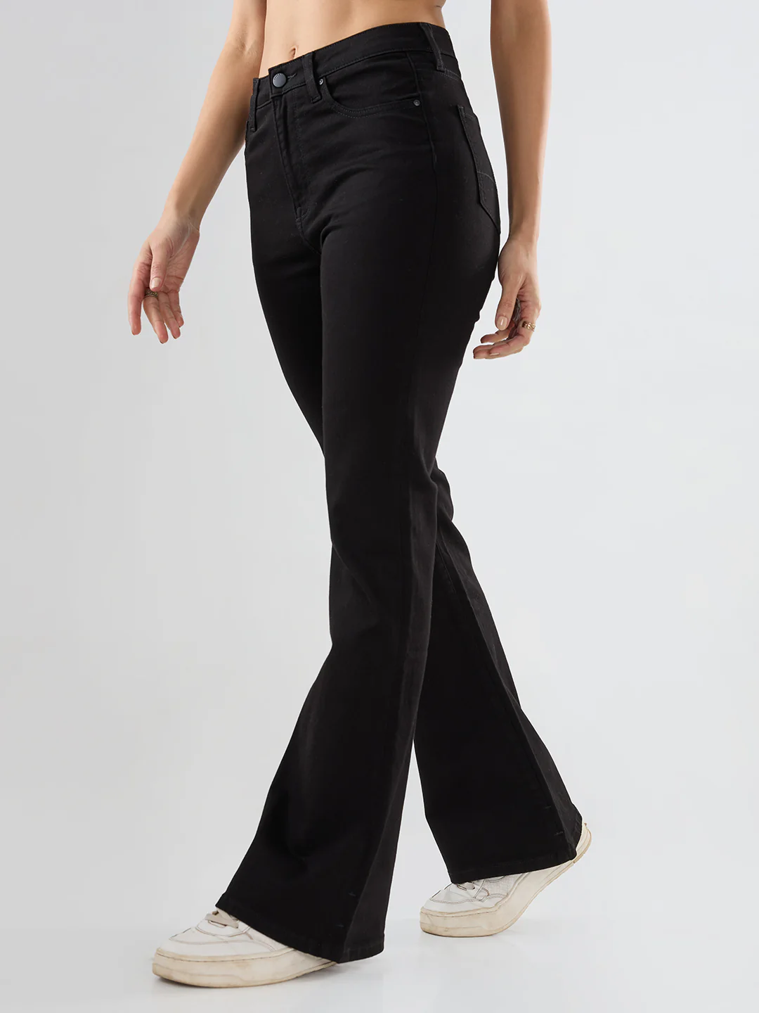 Women Flare Fit Jeans Flare Leg Jet Black Mid Rise - Image 4