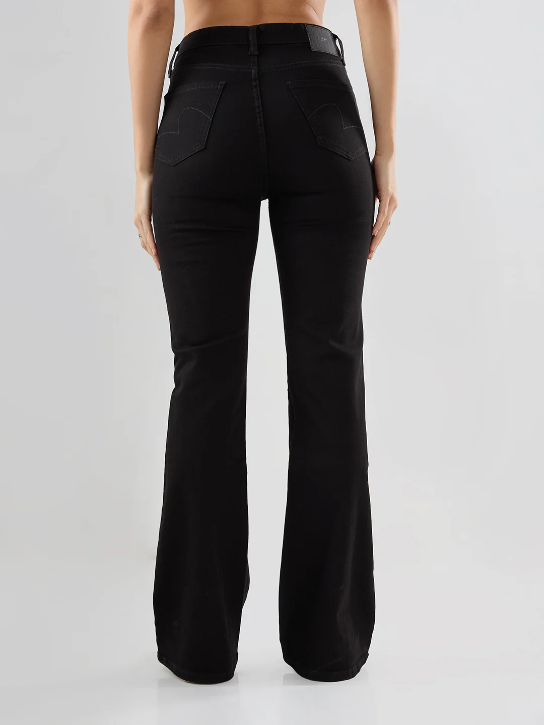 Women Flare Fit Jeans Flare Leg Jet Black Mid Rise - Image 5