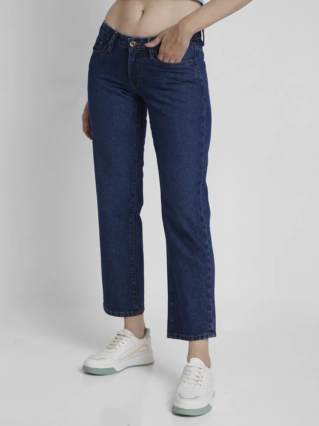 Women Bella Jeans Straight Fit Dark Blue High Rise - Image 4