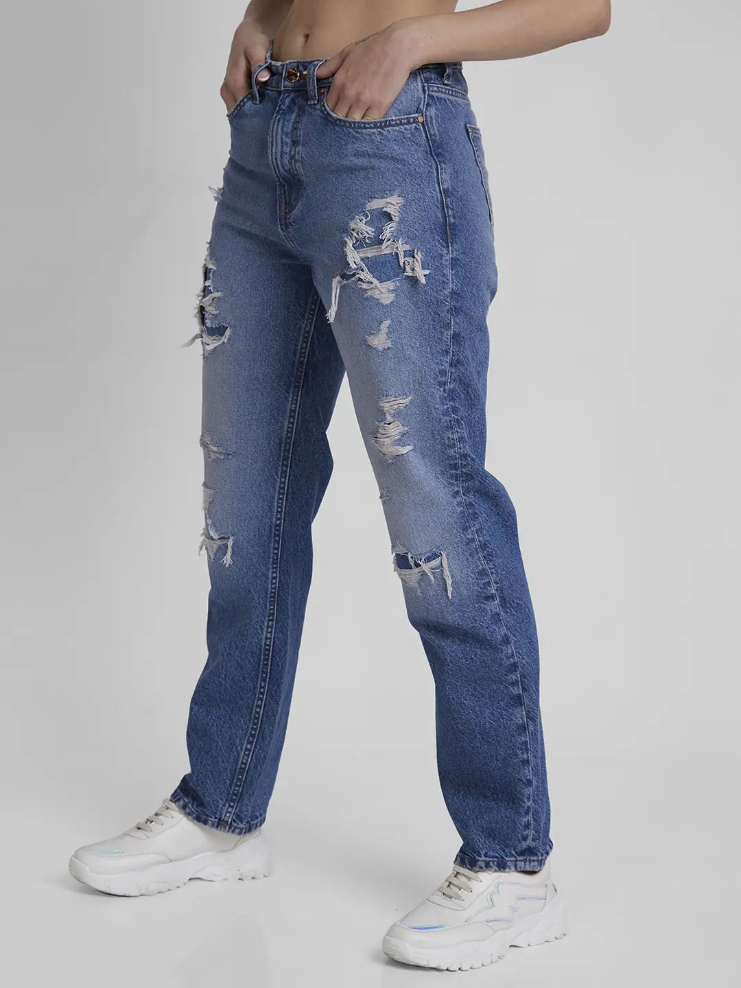 Women Bella Jeans Straight Fit Blue High Rise - Image 4