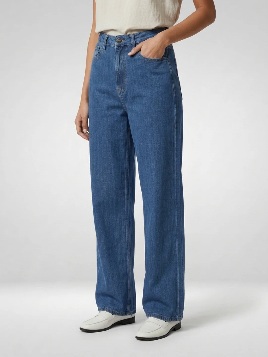 Women Bella Jeans Straight Fit Mid Blue High Rise - Image 2