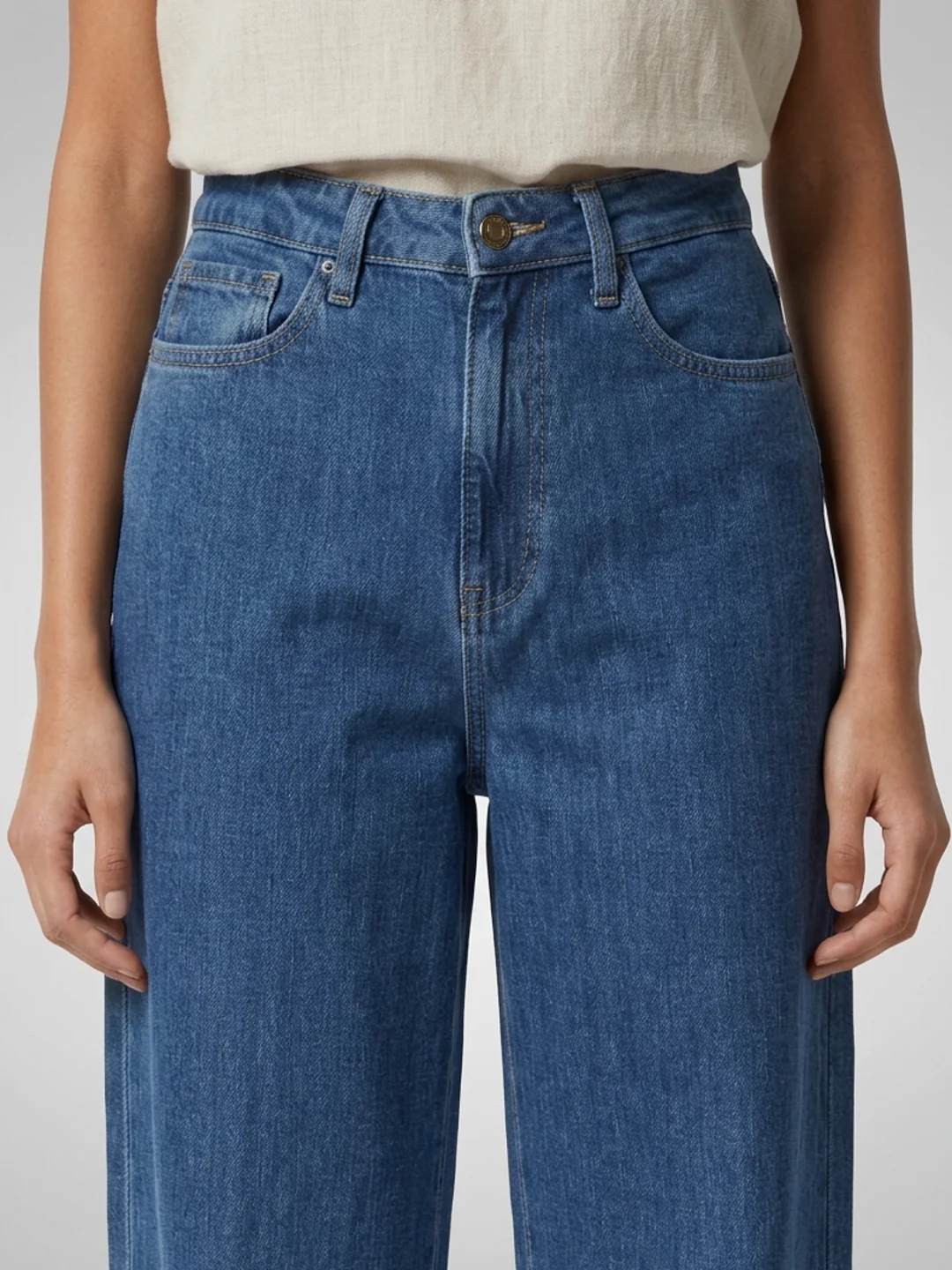 Women Bella Jeans Straight Fit Mid Blue High Rise - Image 4