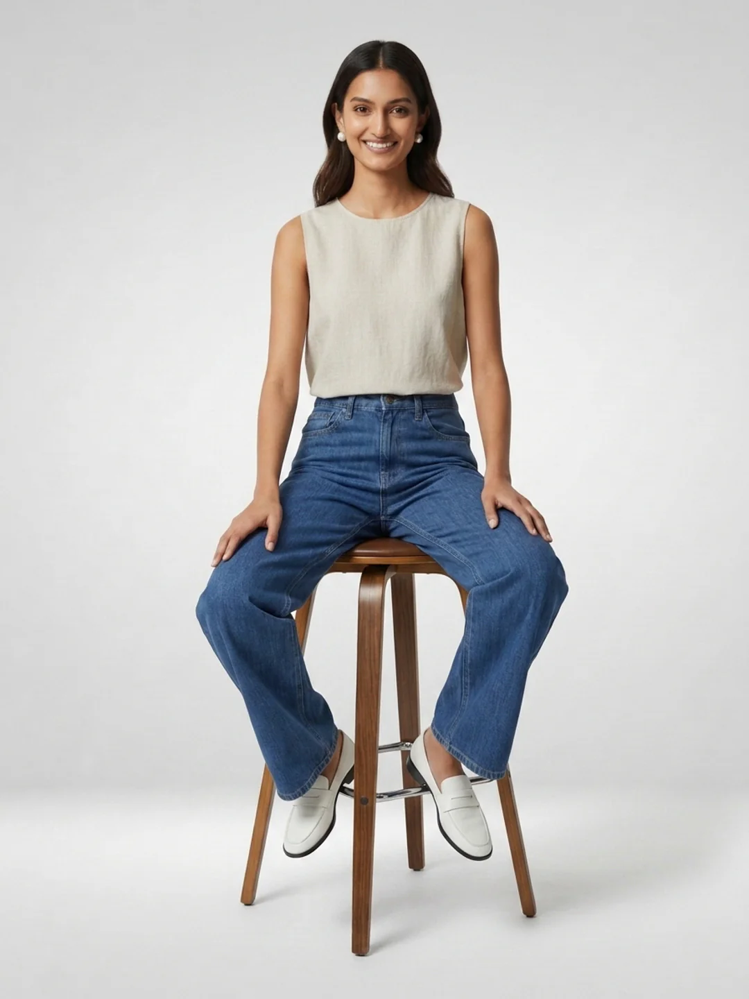 Women Bella Jeans Straight Fit Mid Blue High Rise - Image 5