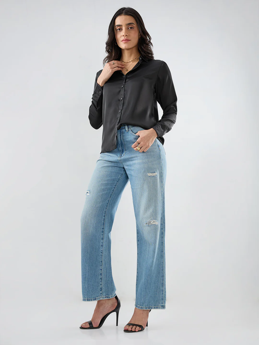 Women Bella Jeans Straight Fit Light Blue High Rise - Image 7