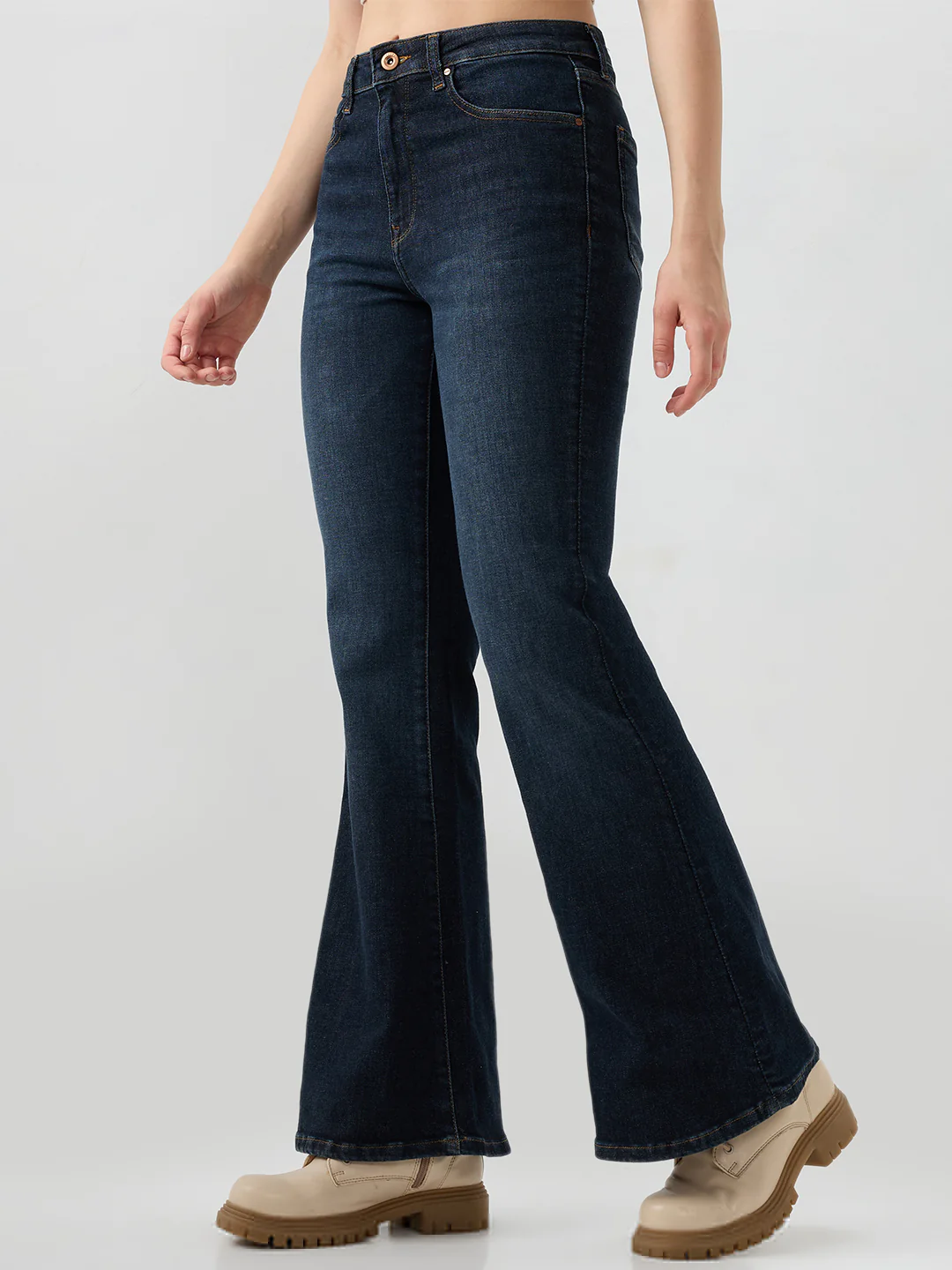 Women Flare Fit Jeans Flare Leg Blue Mid Rise - Image 3