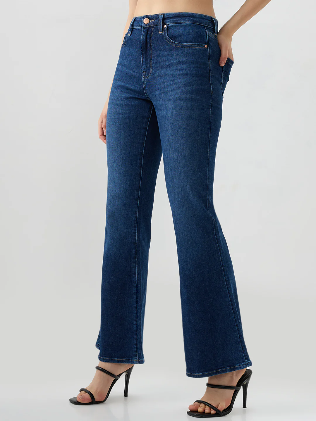 Women Flare Fit Jeans Flare Leg Blue Mid Rise - Image 3