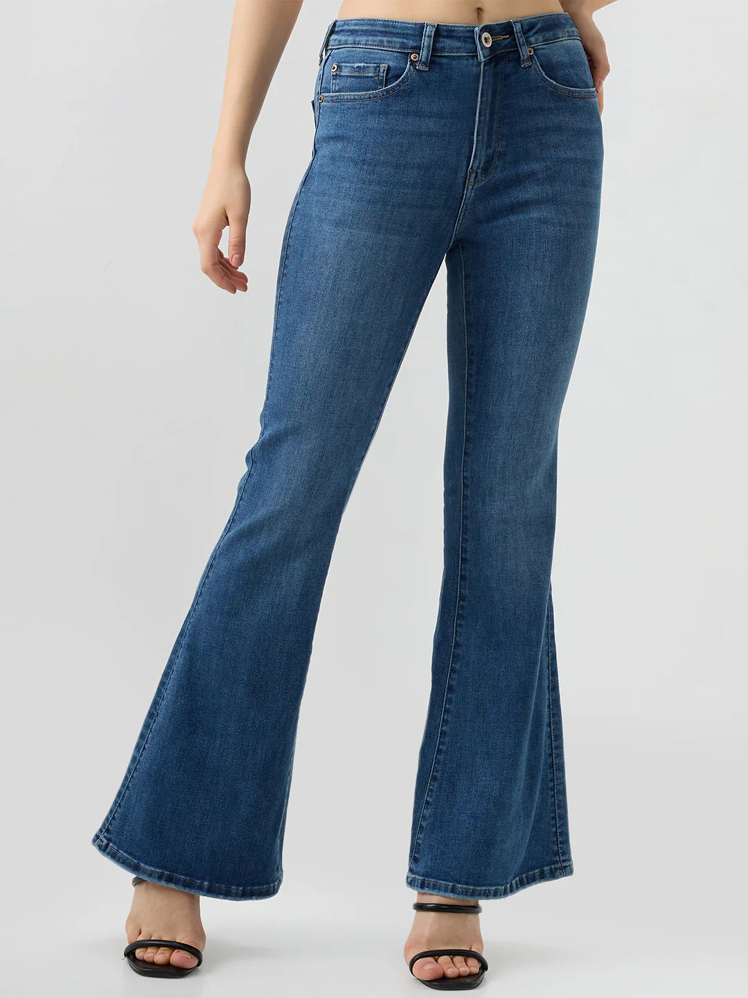 Women Flare Fit Jeans Flare Leg Blue Mid Rise
