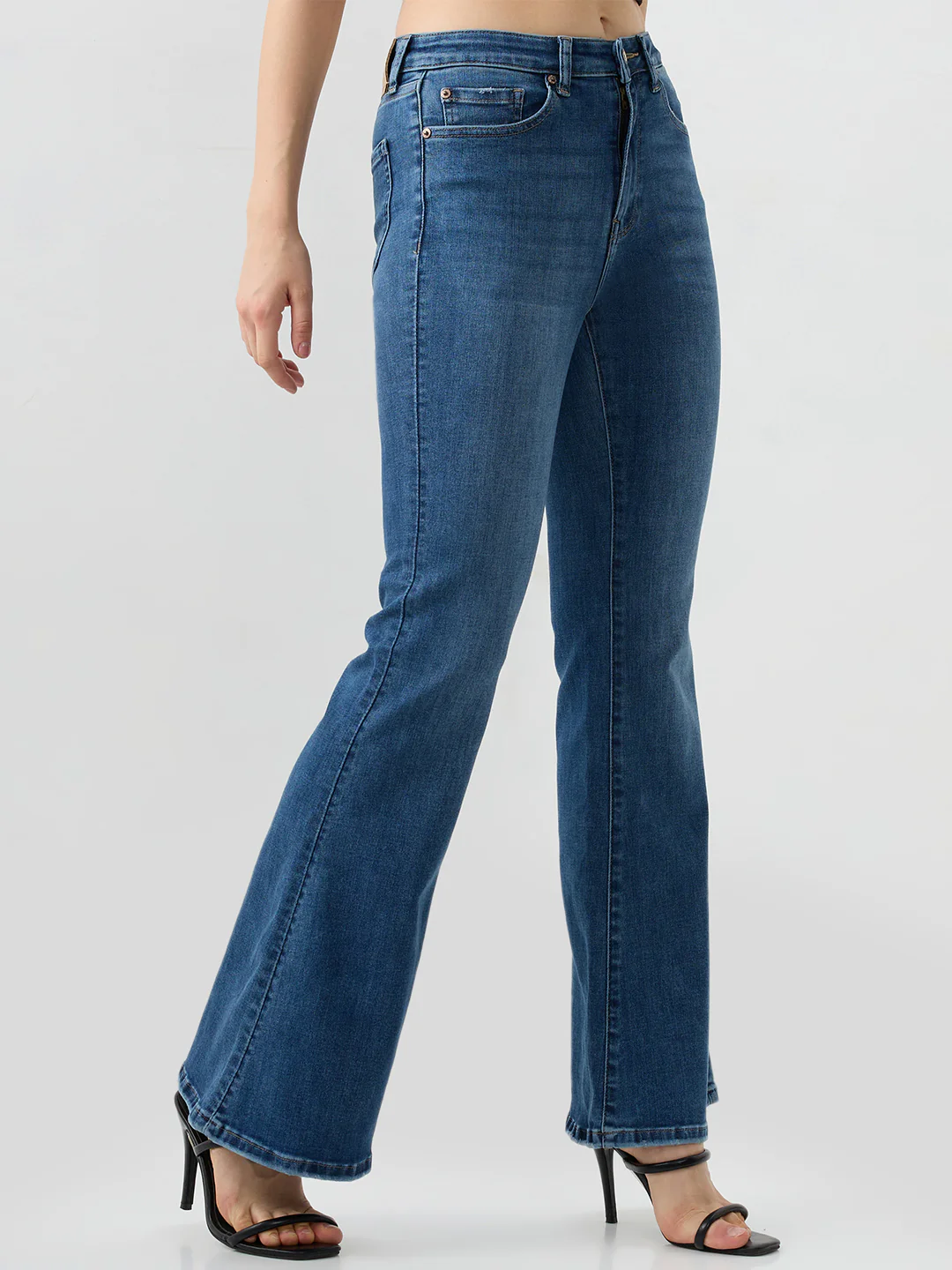 Women Flare Fit Jeans Flare Leg Blue Mid Rise - Image 2