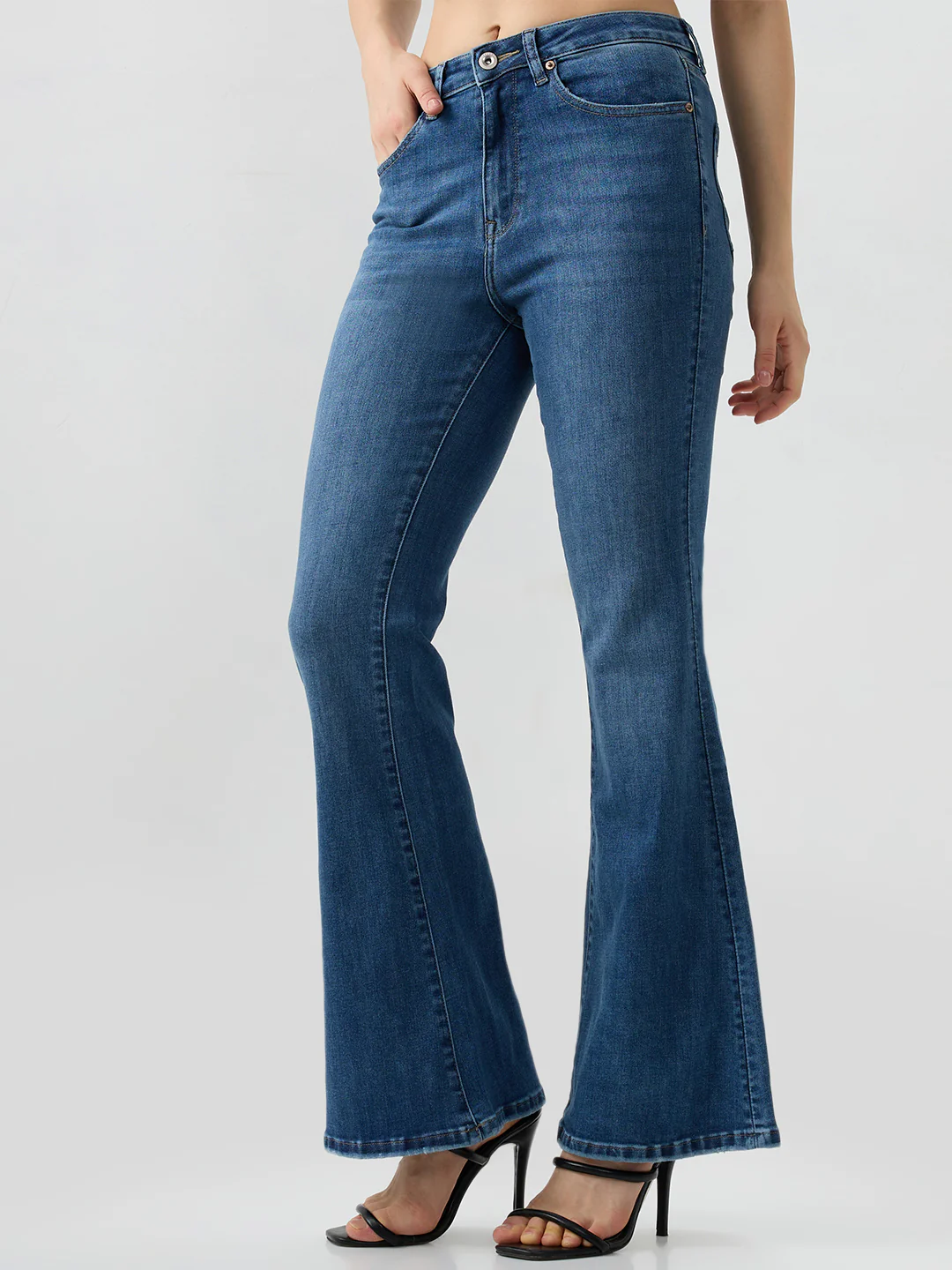 Women Flare Fit Jeans Flare Leg Blue Mid Rise - Image 3