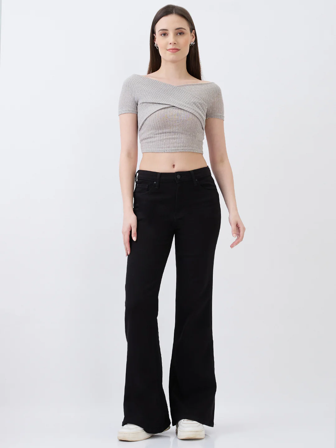Women Flare Fit Jeans Flare Leg Black High Rise - Image 5