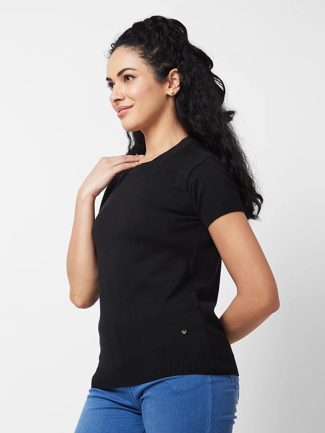 Women T-Shirt Black Round Neck - Image 4