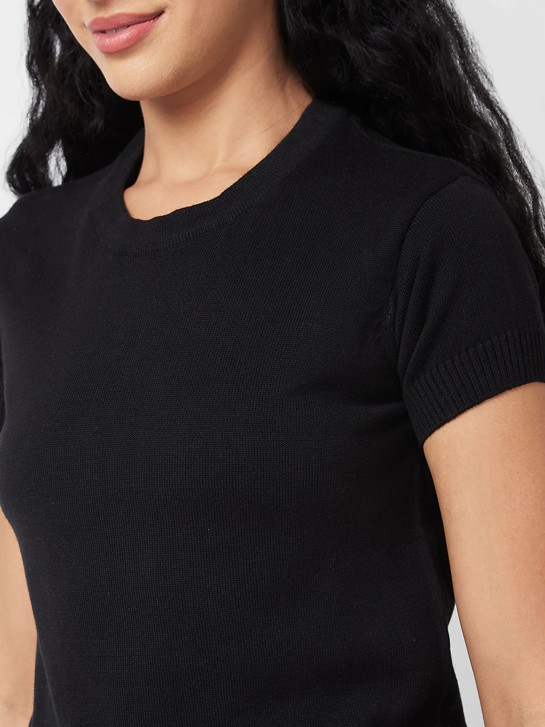 Women T-Shirt Black Round Neck - Image 5