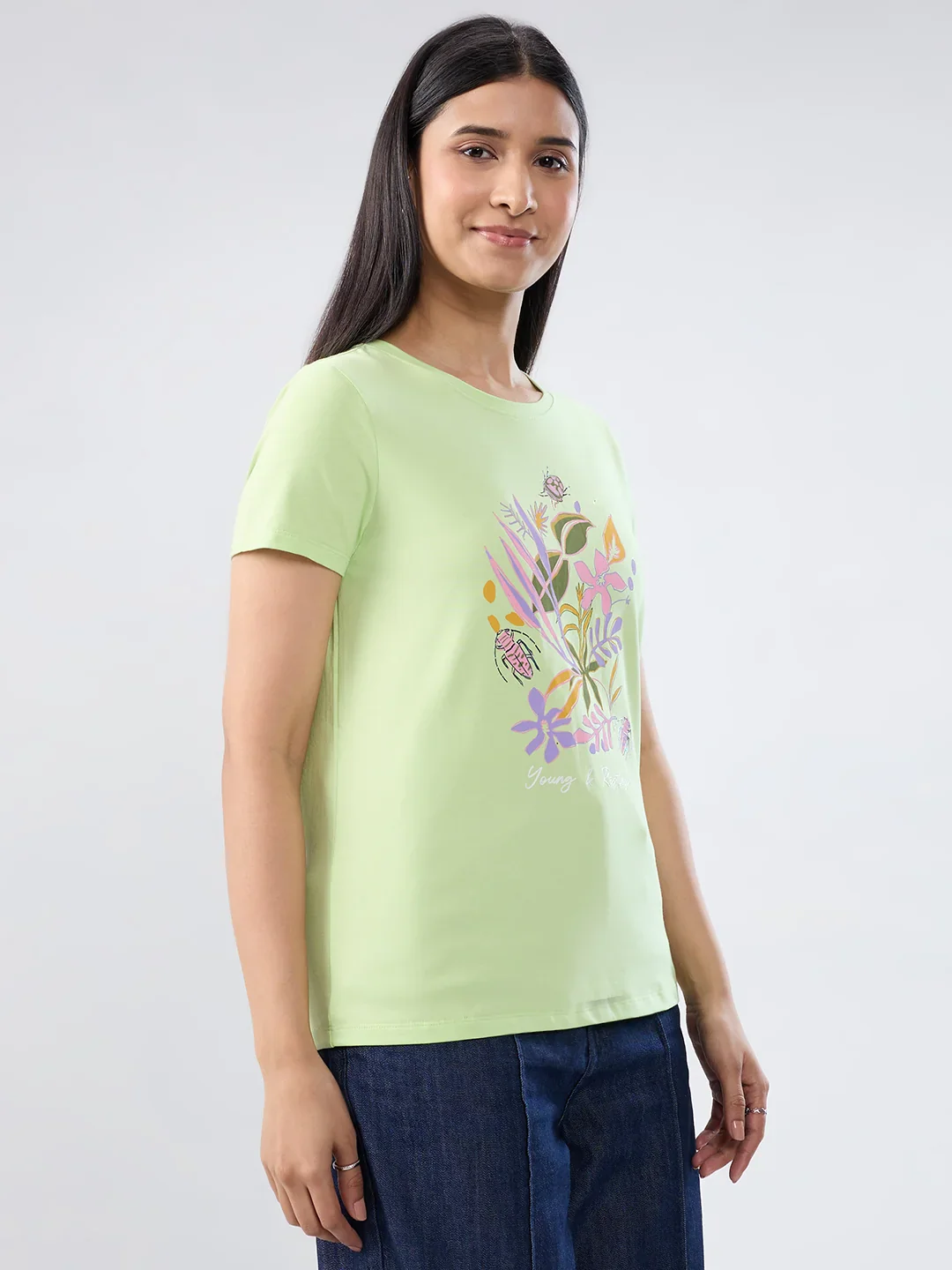 Women T-Shirt Graphic Green Regular Fit - Image 4