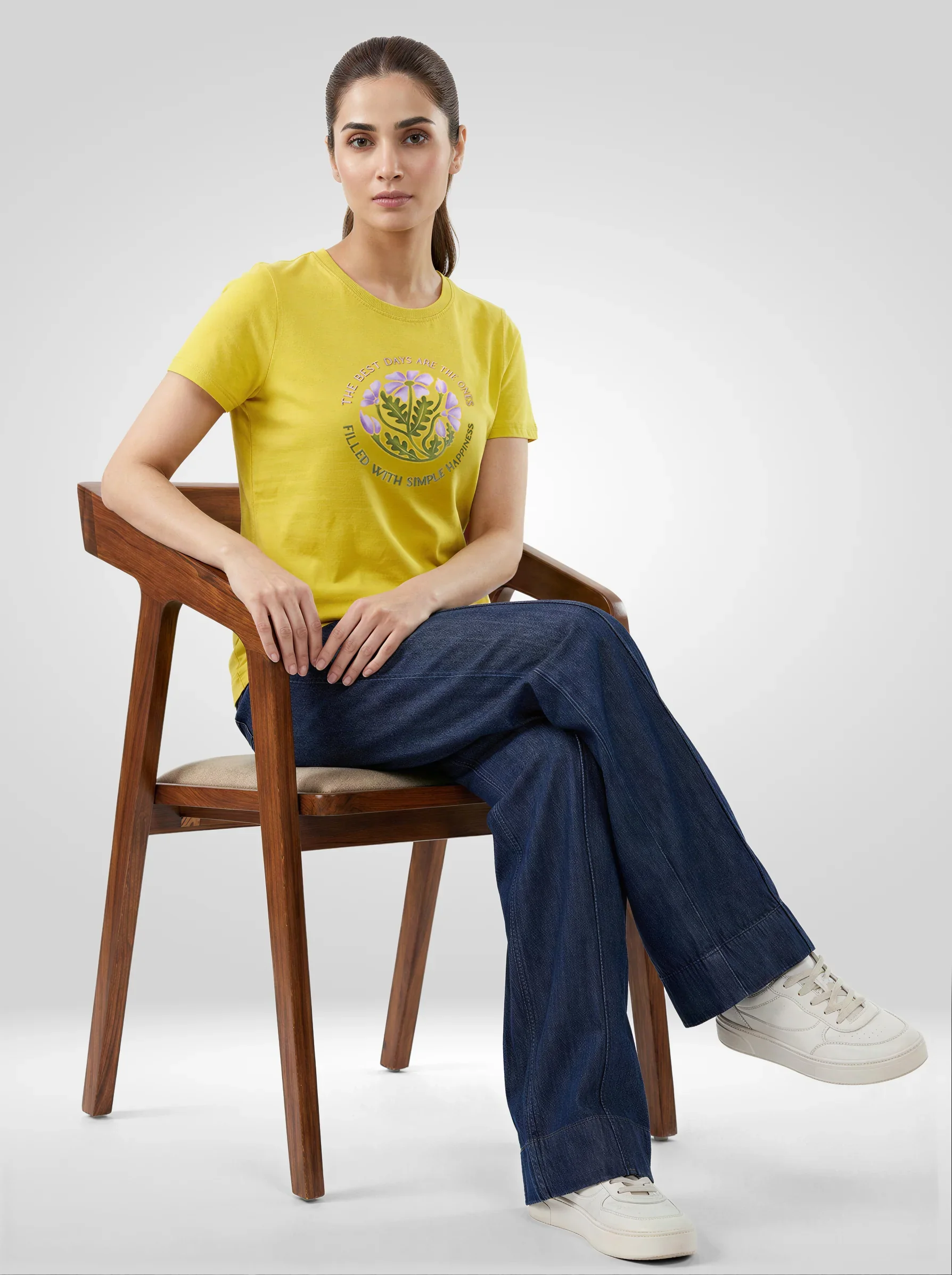 Women T-Shirt Graphic Yellow Regular Fit - Image 2