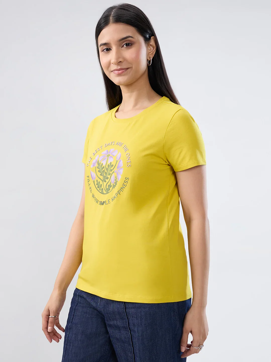 Women T-Shirt Graphic Yellow Regular Fit - Image 3