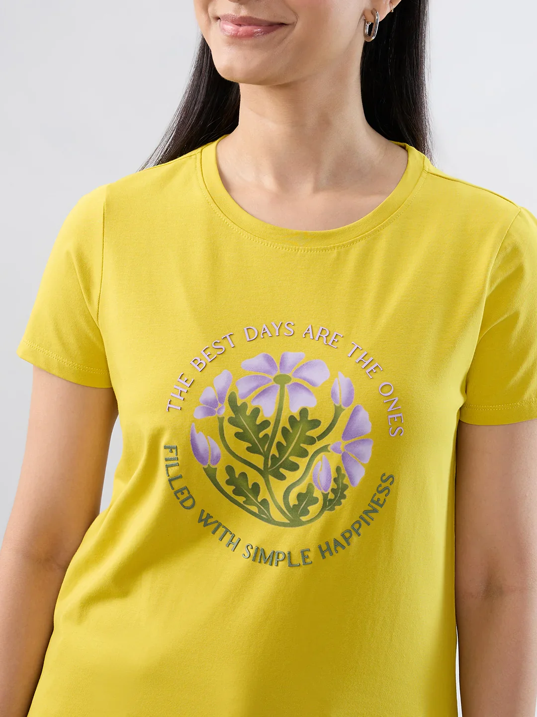 Women T-Shirt Graphic Yellow Regular Fit - Image 4