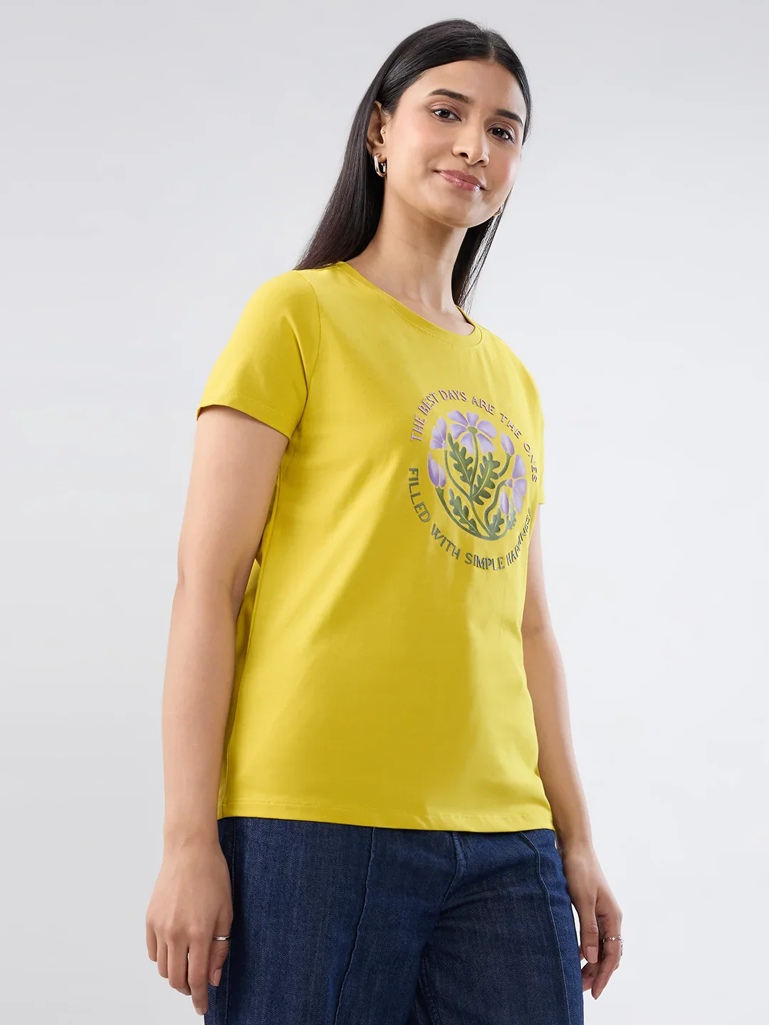 Women T-Shirt Graphic Yellow Regular Fit - Image 5