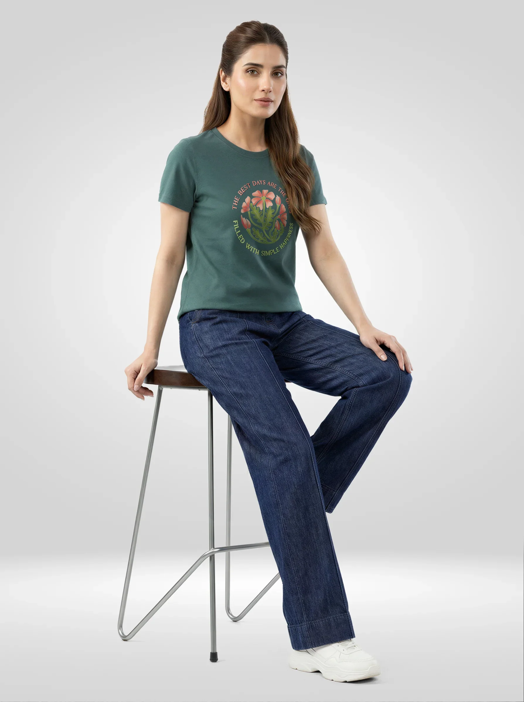 Women T-Shirt Graphic Green Regular Fit - Image 2