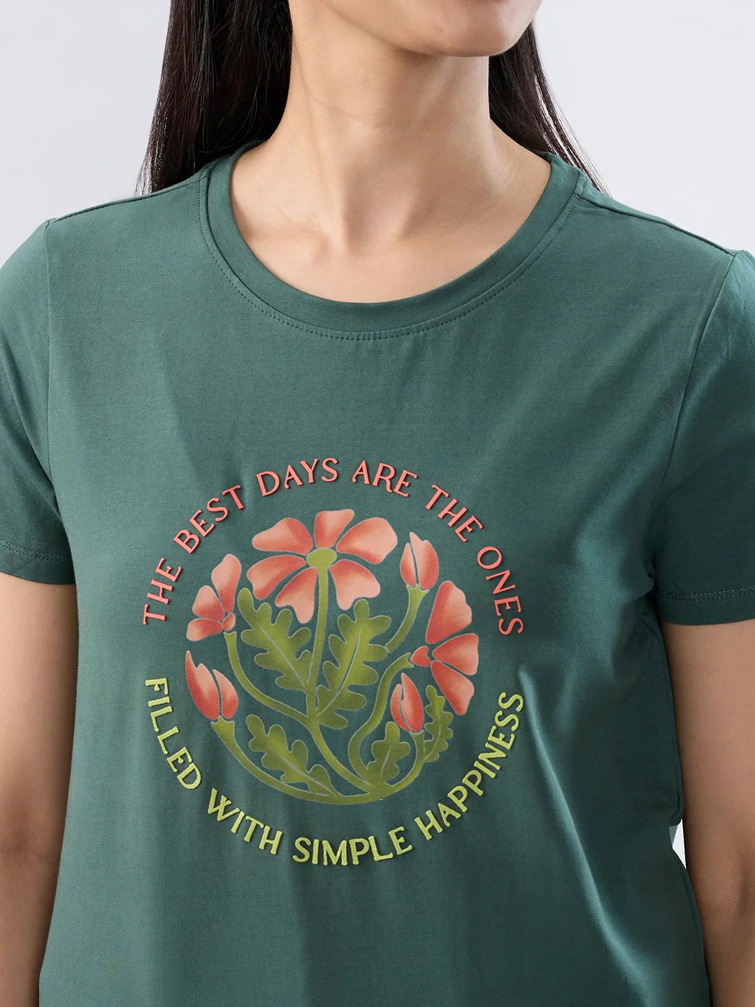 Women T-Shirt Graphic Green Regular Fit - Image 4