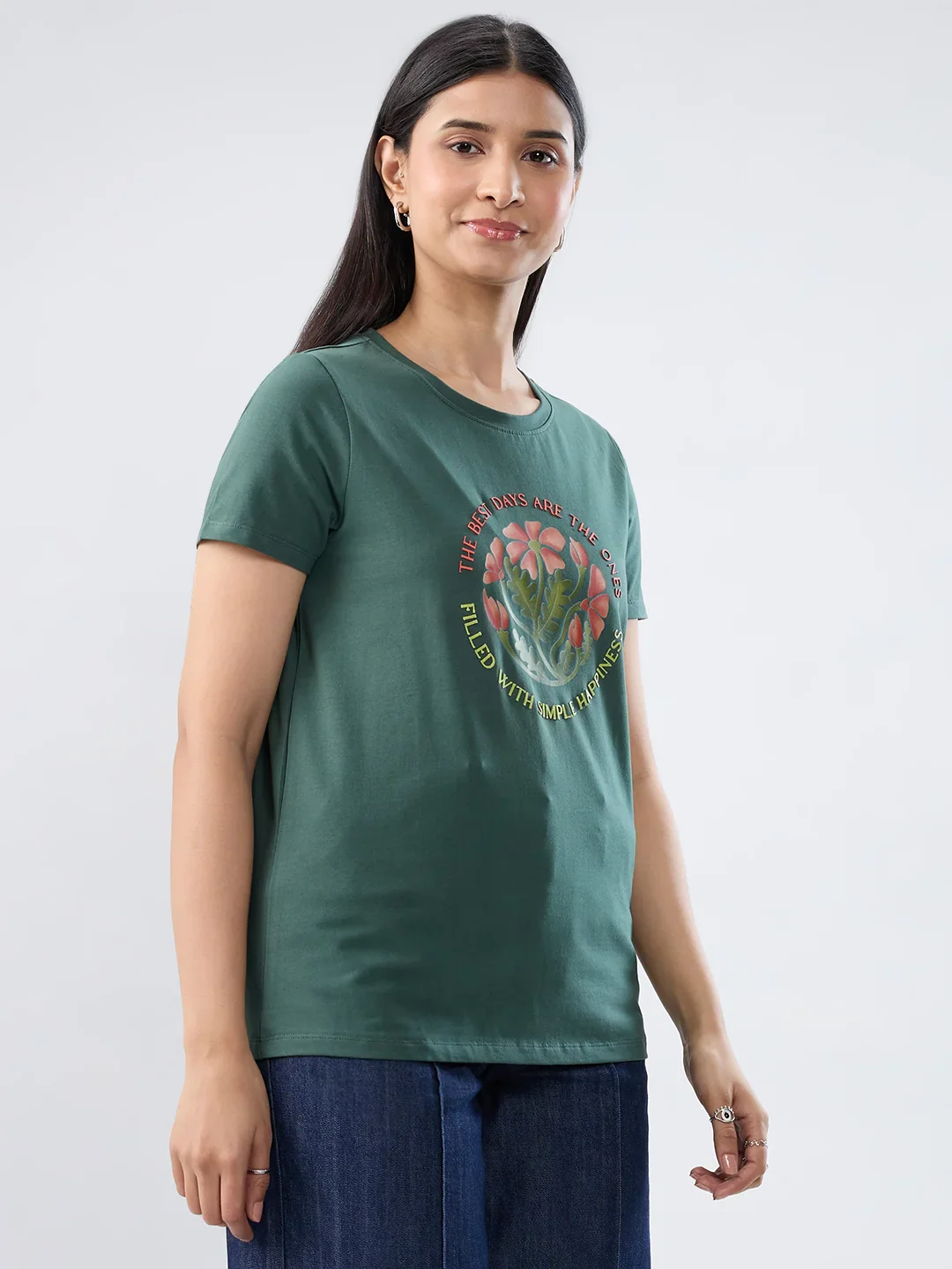 Women T-Shirt Graphic Green Regular Fit - Image 5