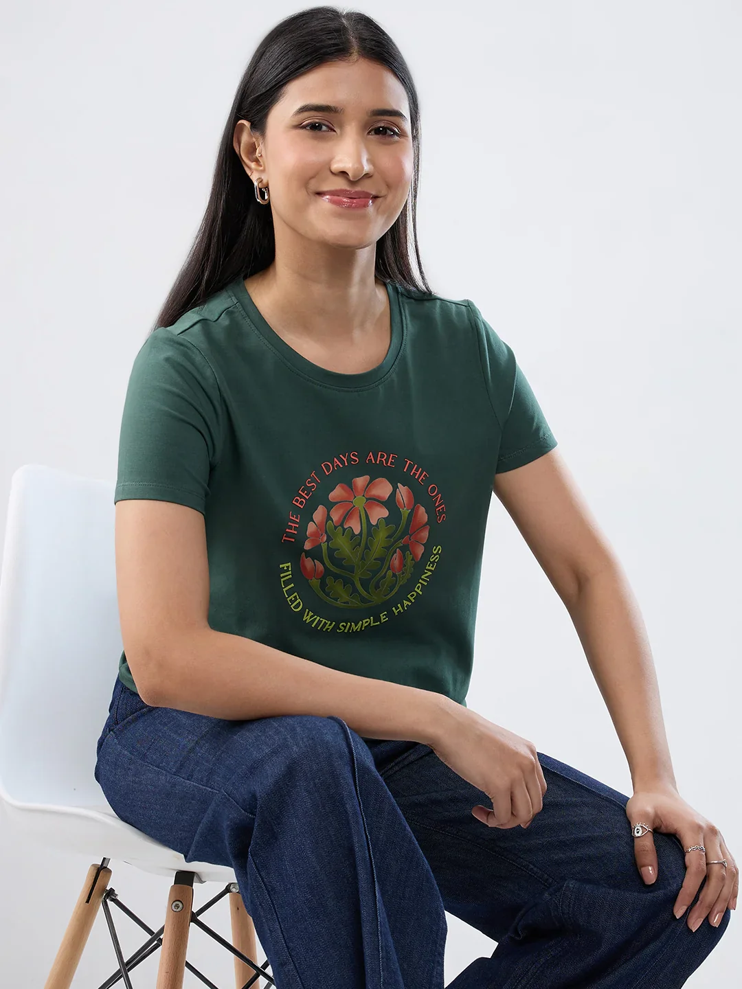 Women T-Shirt Graphic Green Regular Fit - Image 7