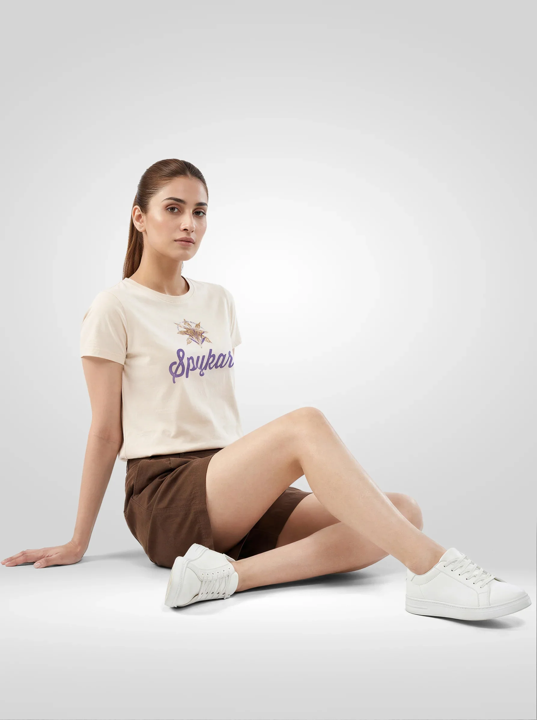 Women T-Shirt Graphic Beige Regular Fit - Image 2