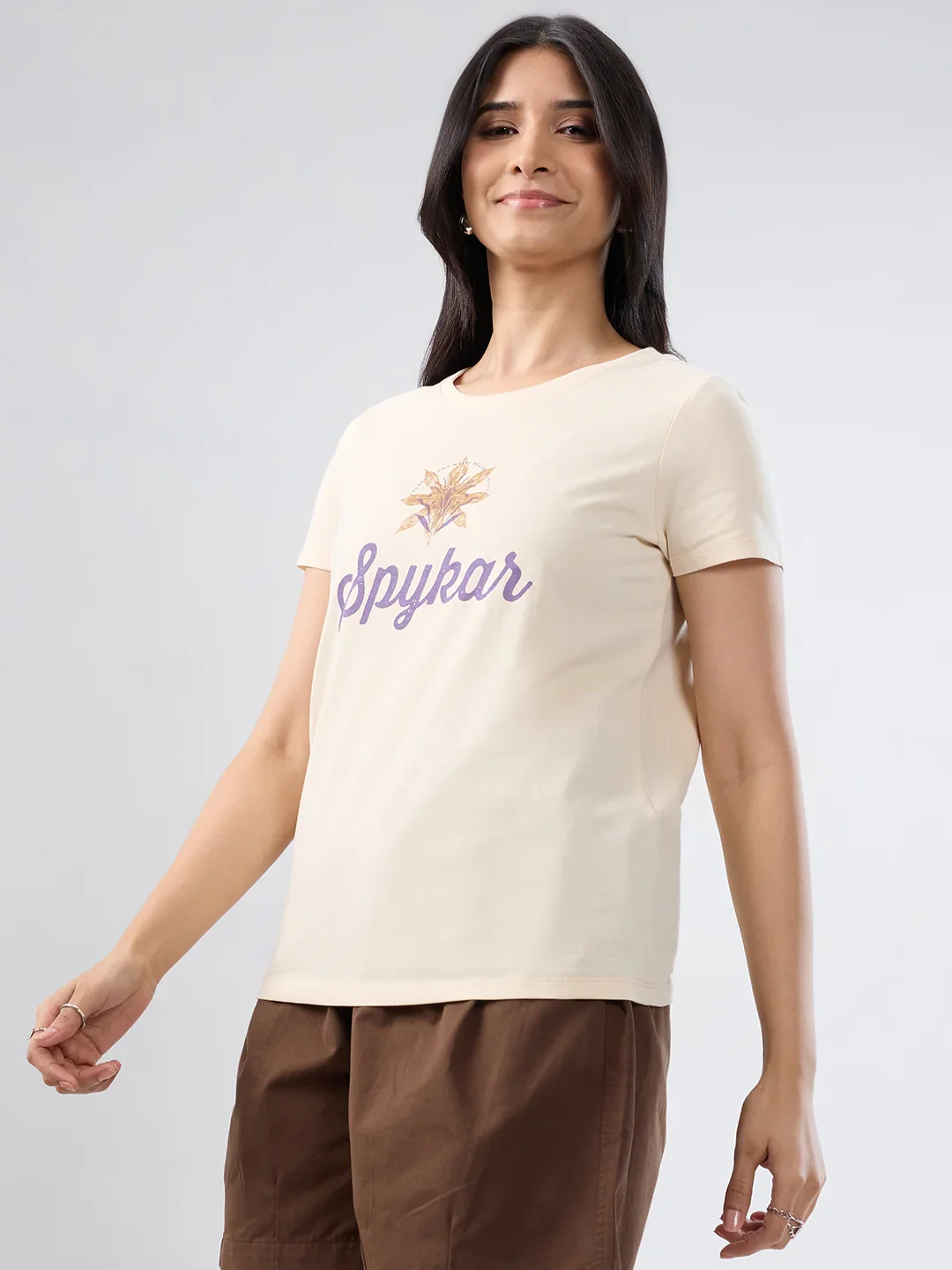 Women T-Shirt Graphic Beige Regular Fit - Image 3