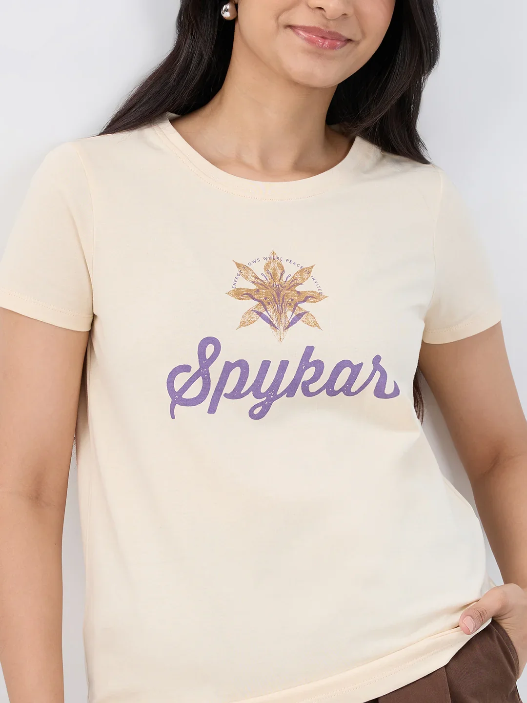 Women T-Shirt Graphic Beige Regular Fit - Image 4