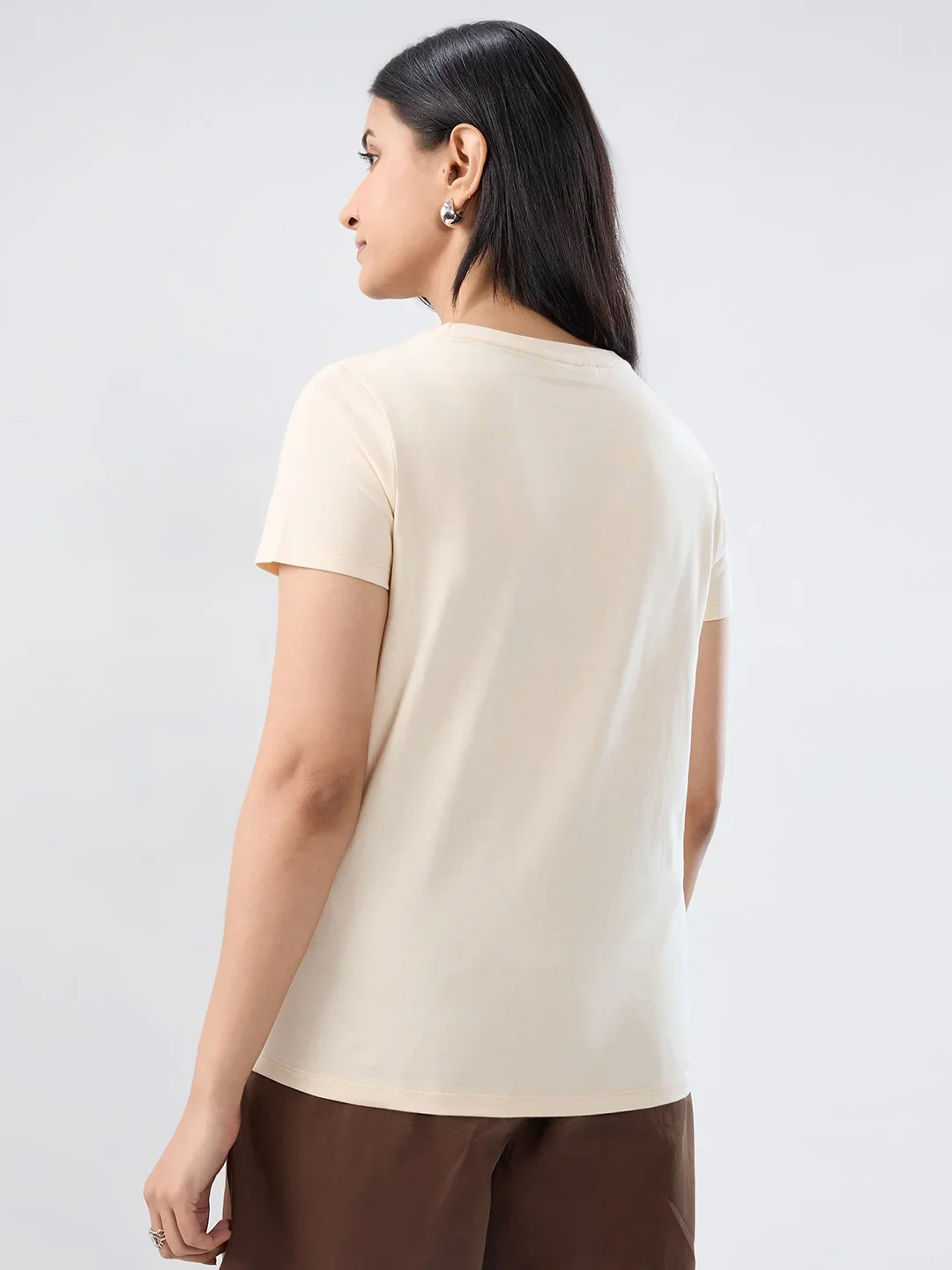Women T-Shirt Graphic Beige Regular Fit - Image 6