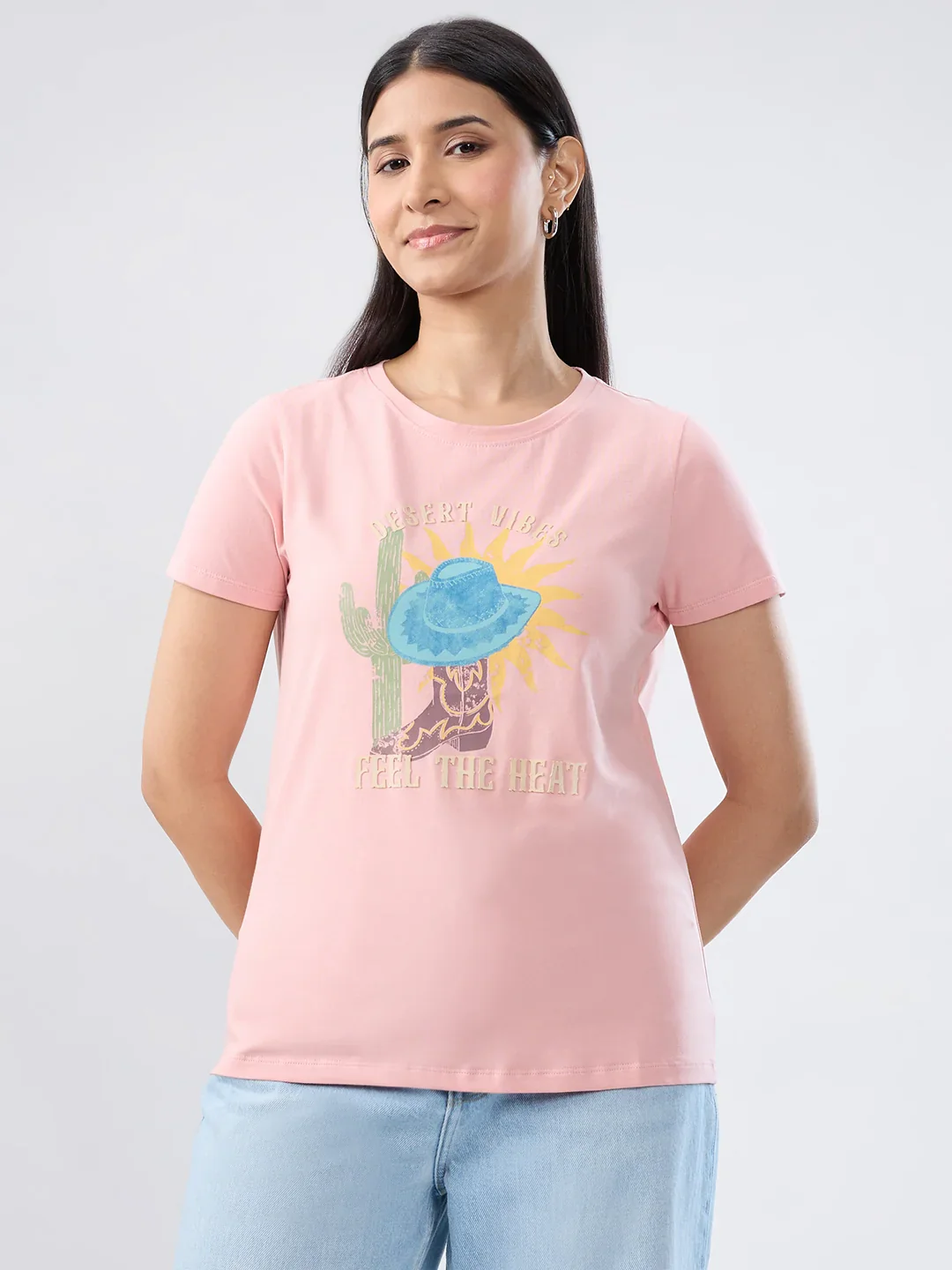 Women T-Shirt Graphic Pink Regular Fit