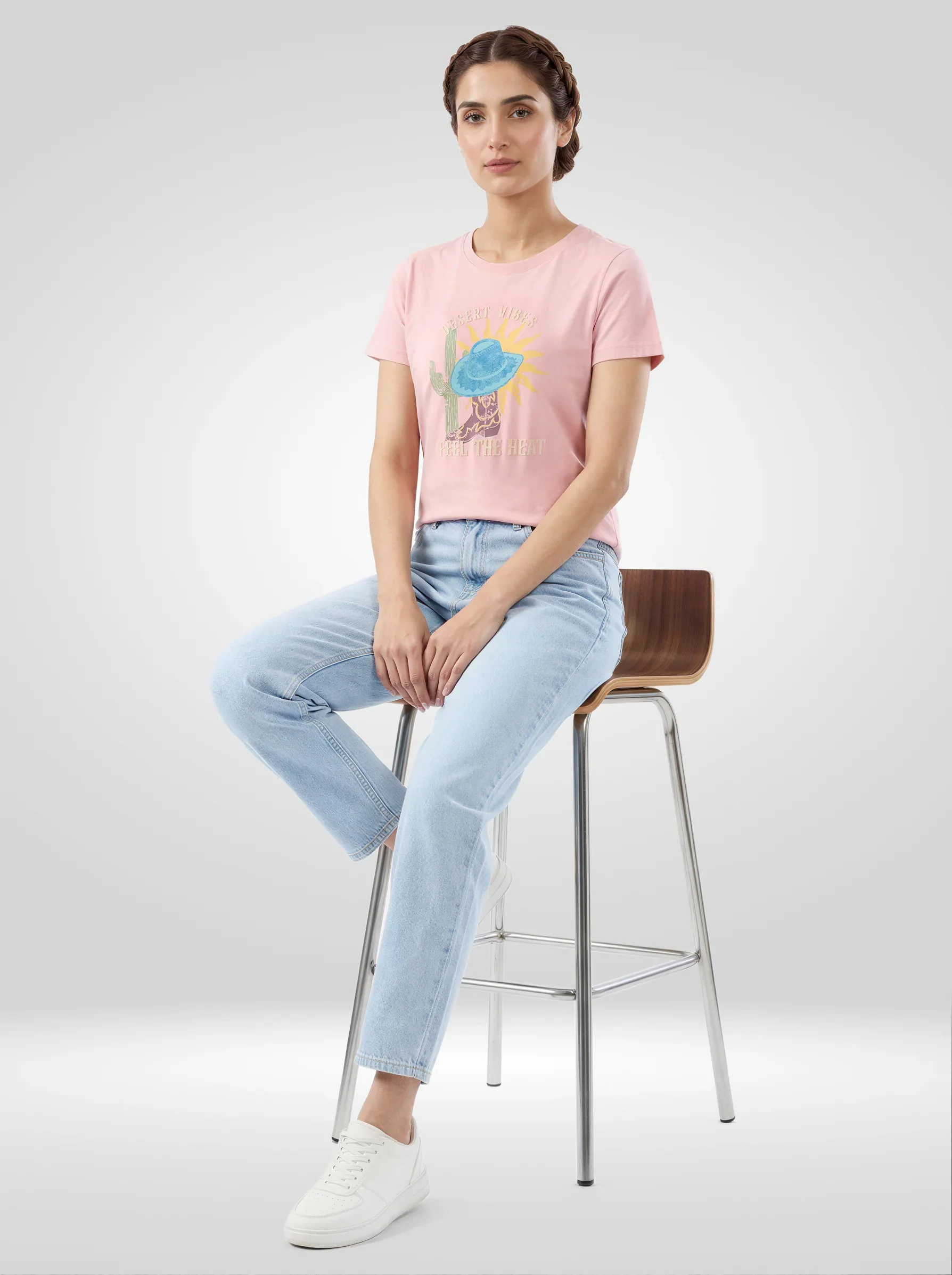 Women T-Shirt Graphic Pink Regular Fit - Image 2