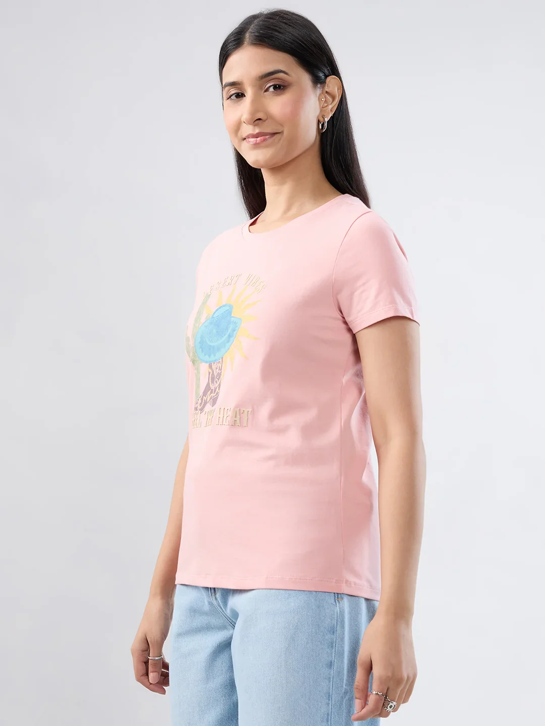 Women T-Shirt Graphic Pink Regular Fit - Image 3