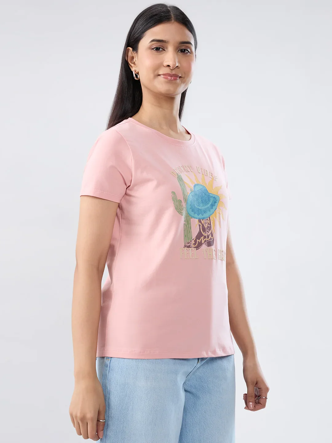 Women T-Shirt Graphic Pink Regular Fit - Image 5