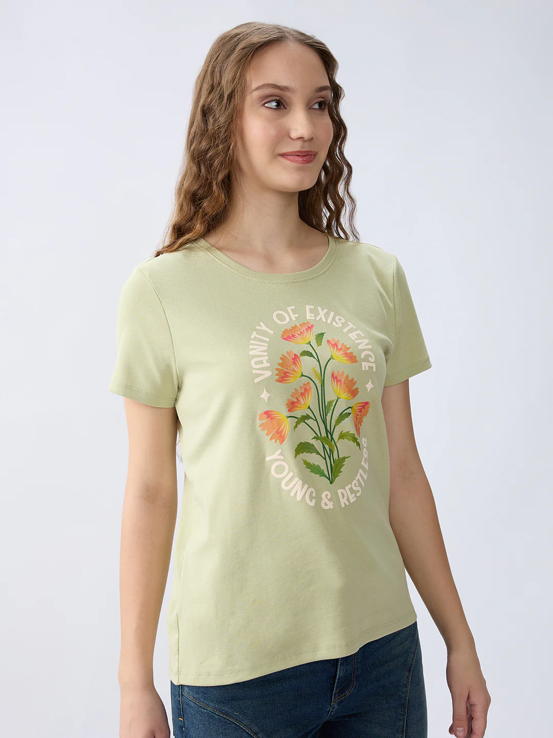 Women T-Shirt Green Regular Fit