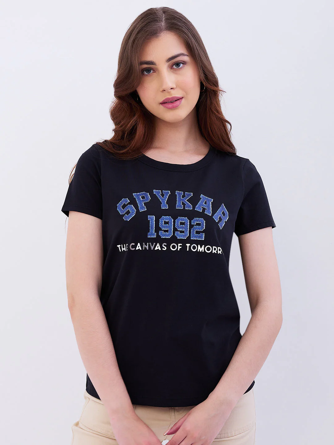 Women T-Shirt Black Regular Fit - Image 2