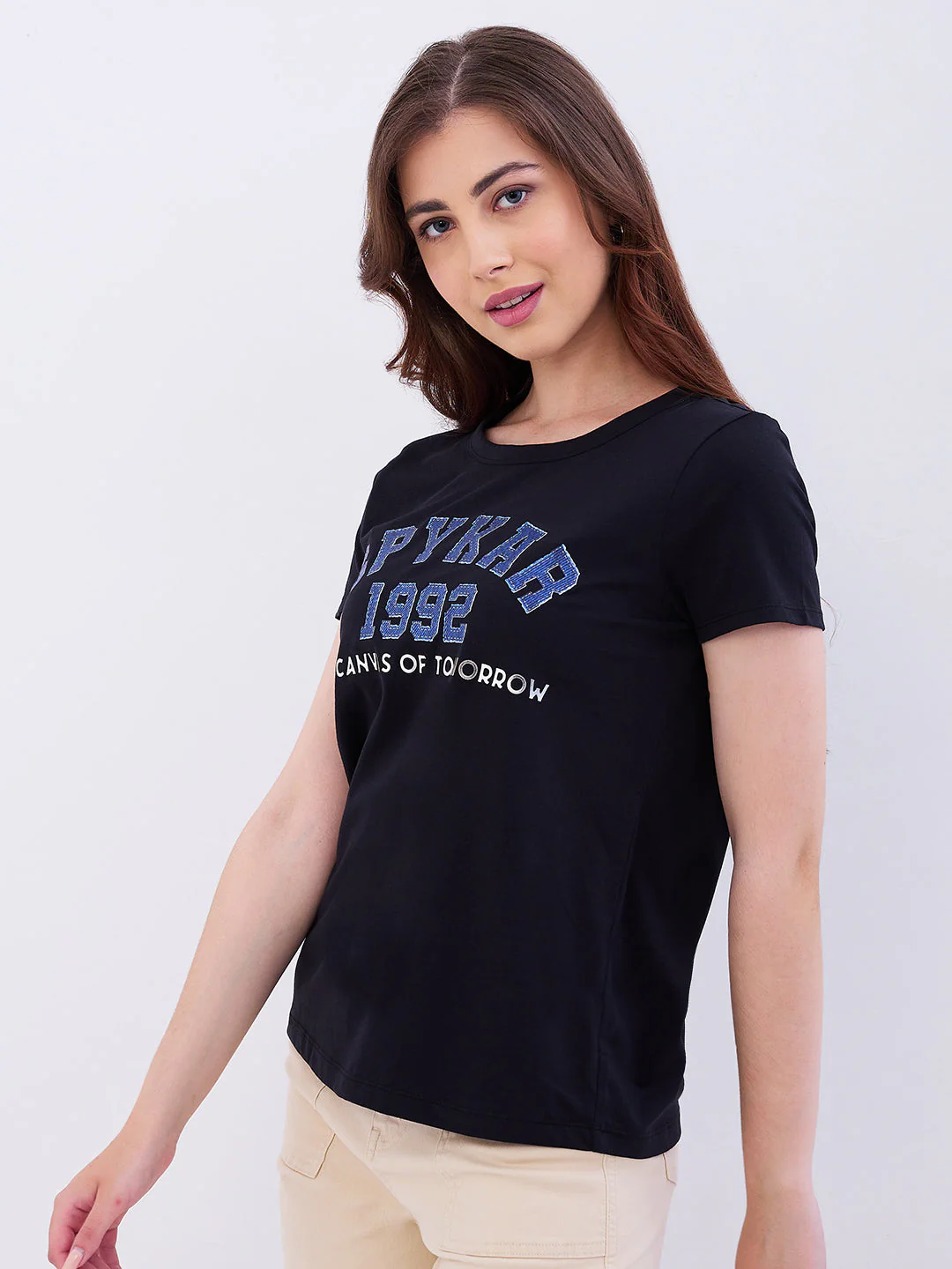 Women T-Shirt Black Regular Fit - Image 3