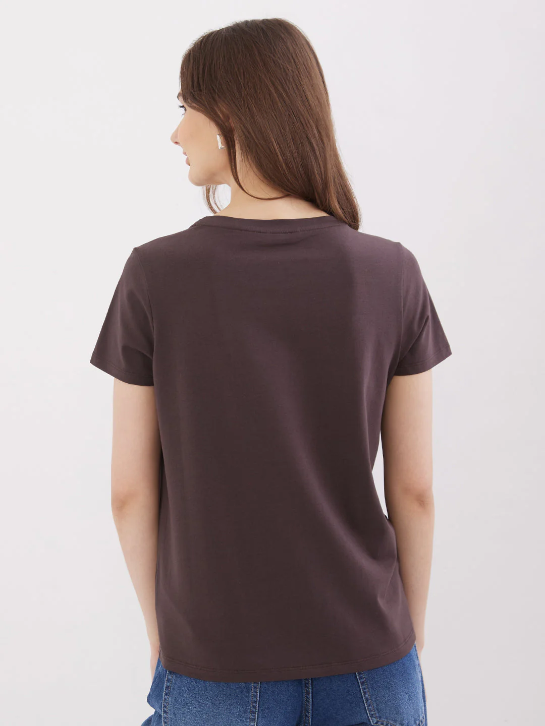Women T-Shirt Brown Regular Fit - Image 4