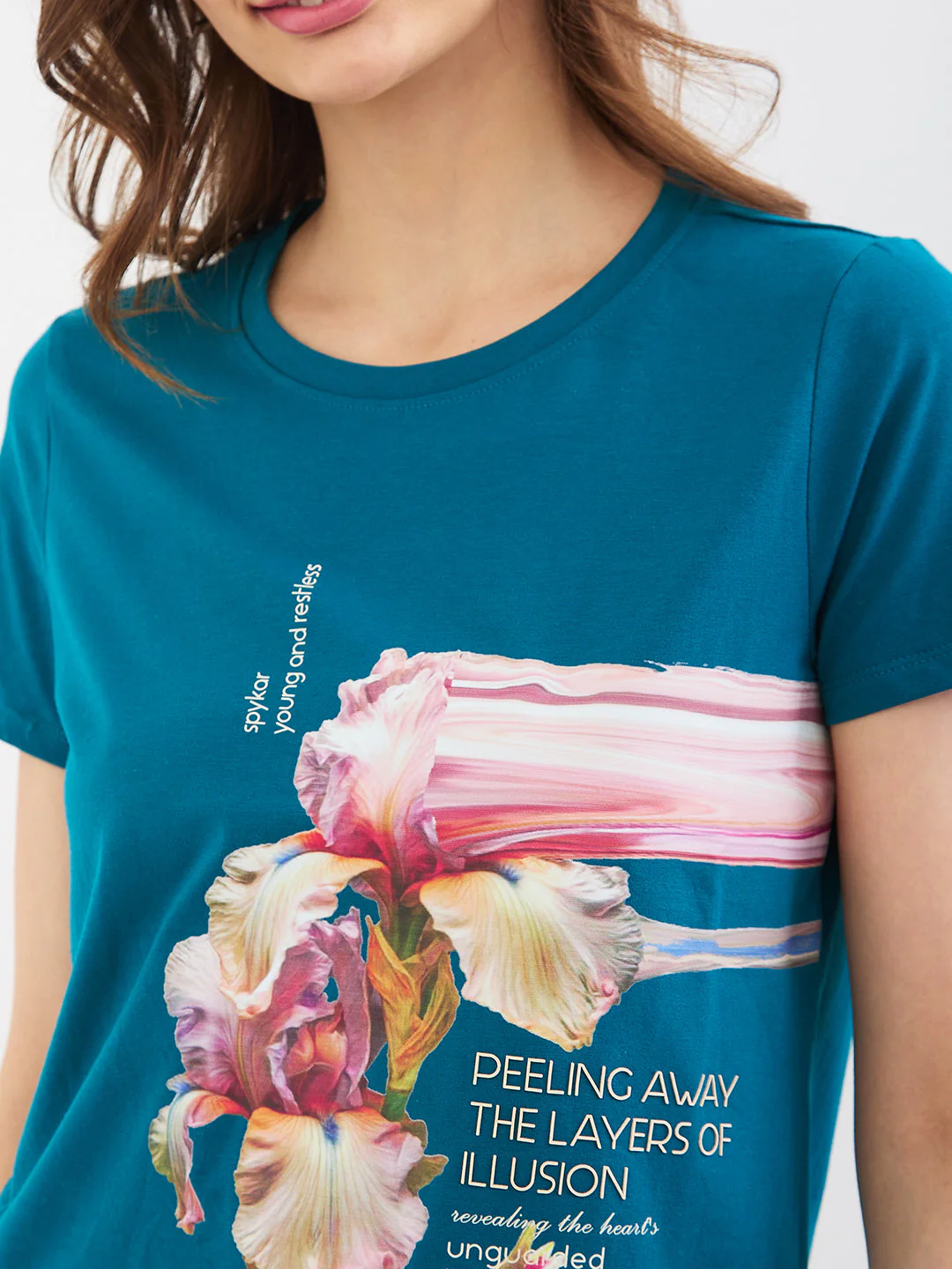 Women T-Shirt Teal Blue Regular Fit - Image 6