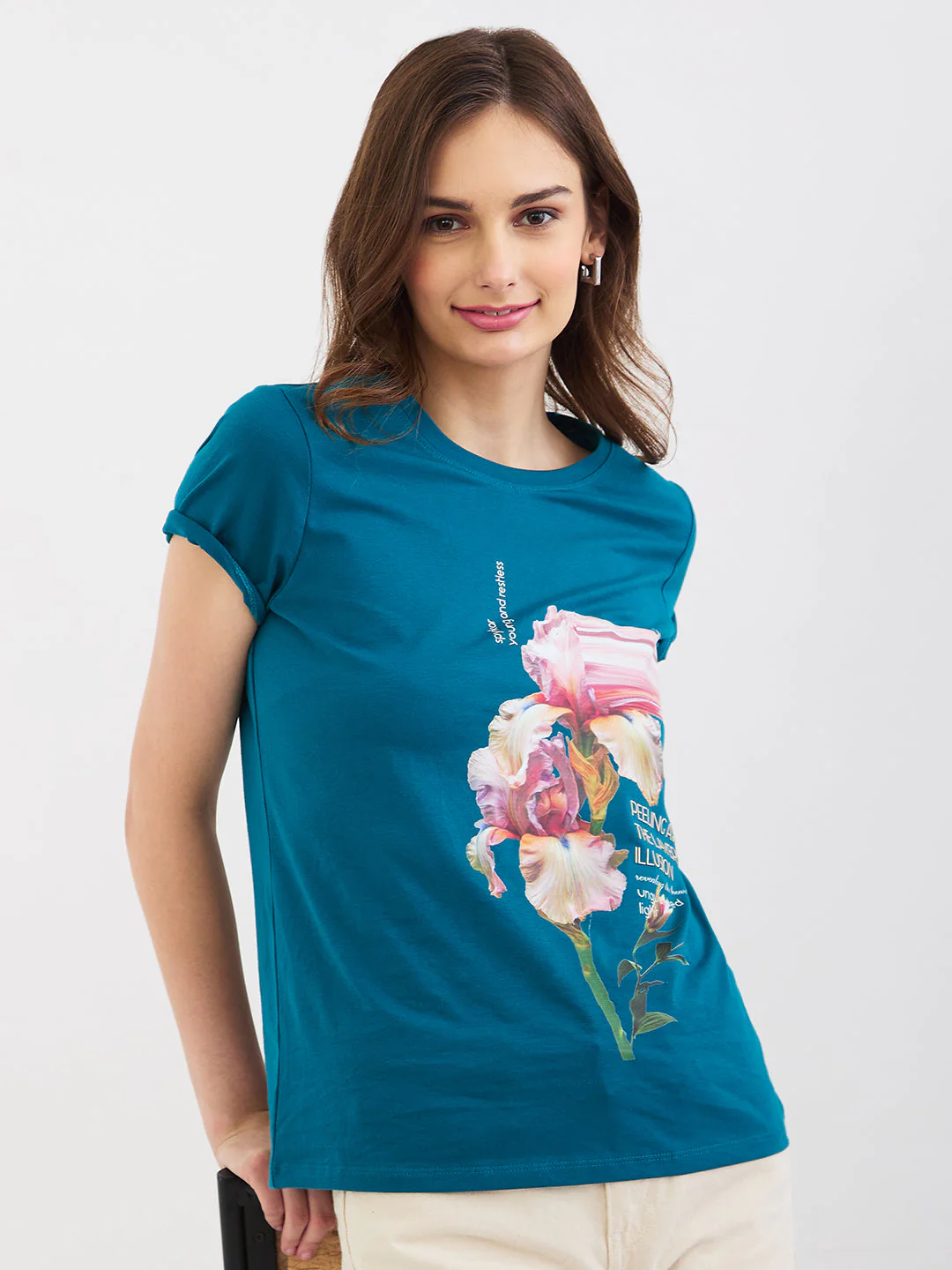 Women T-Shirt Teal Blue Regular Fit - Image 7