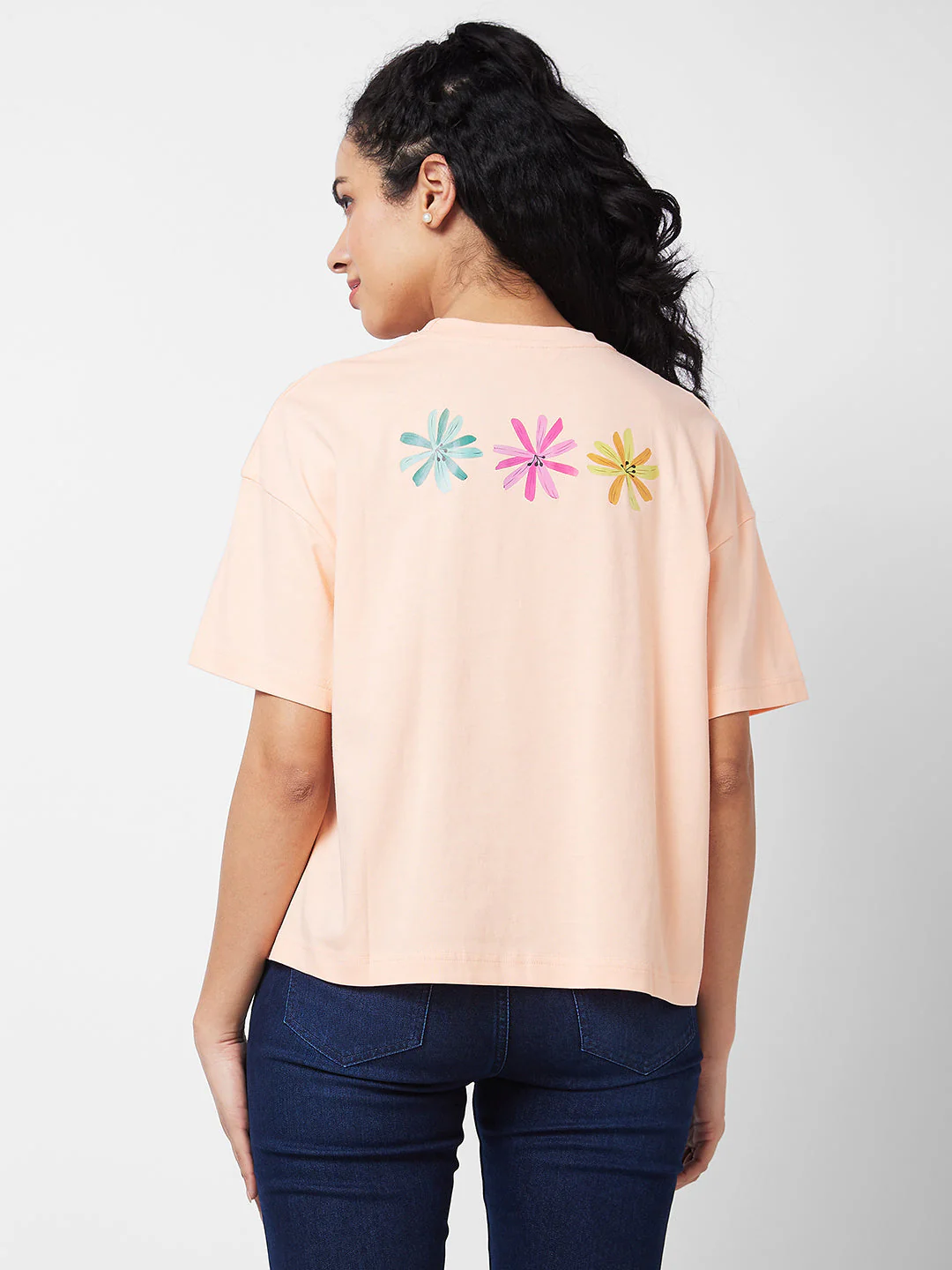 Women T-Shirt Peach Round Neck - Image 3
