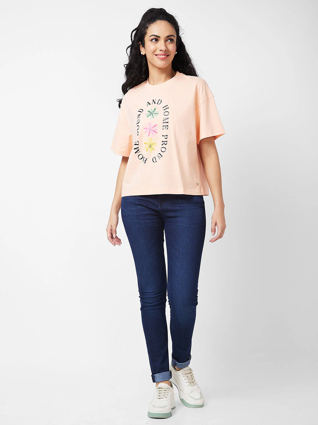 Women T-Shirt Peach Round Neck - Image 4