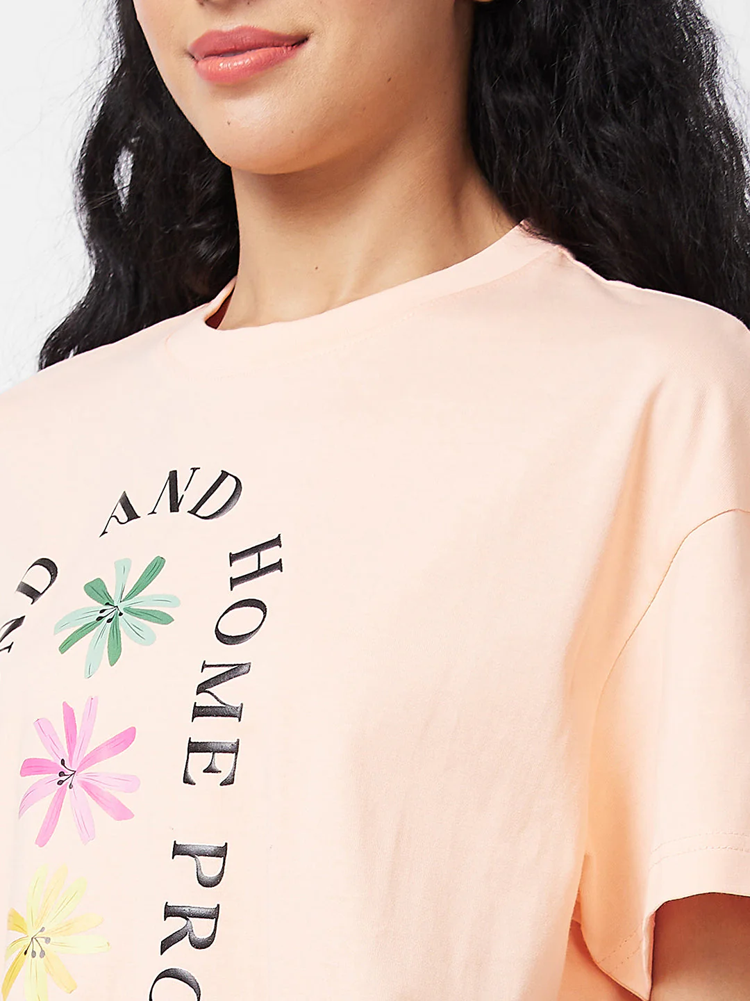 Women T-Shirt Peach Round Neck - Image 5