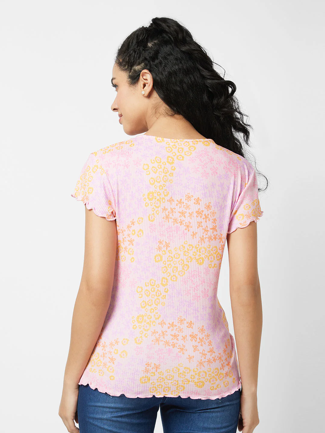 Women T-Shirt Pink V Neck - Image 5