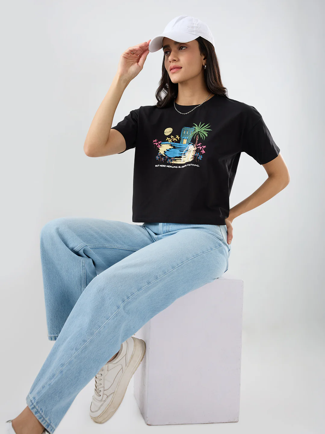 Women T-Shirt Graphic Black Boxy Fit - Image 7